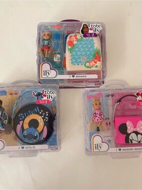 Disney Mini Tote & Teensie Doll Set - Pink, Blue, Teal